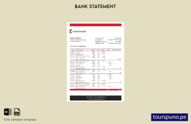 listo para imprimir Camerún Afriland Primera plantilla de Excel de extracto banc